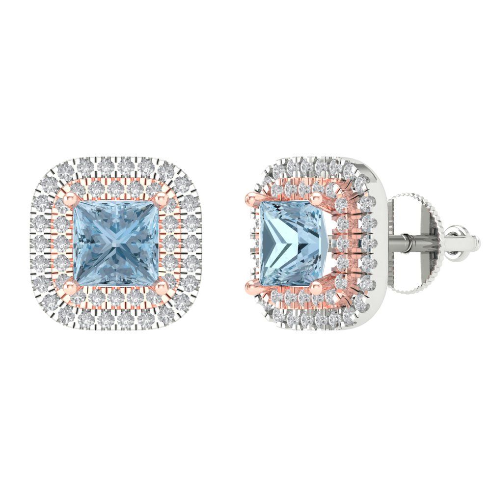 1.73cttw Aquamarine Gold-Plated 925 Silver Screw Back Stud Earrings