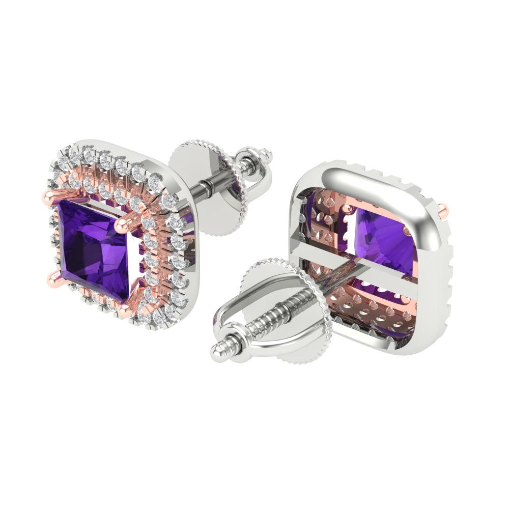 1.73cttw Amethyst Gold-Plated 925 Silver Screw Back Stud Earrings