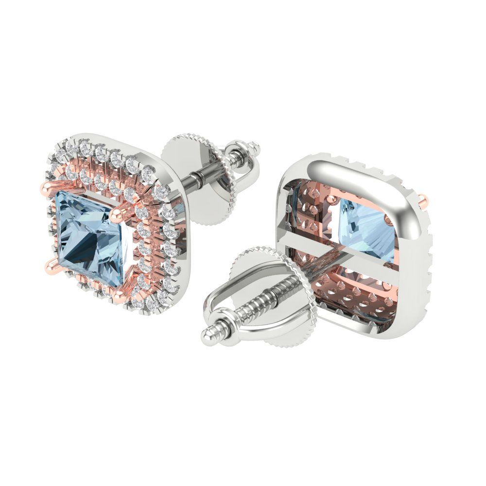 1.73cttw Aquamarine Gold-Plated 925 Silver Screw Back Stud Earrings
