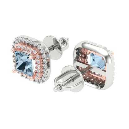 1.73cttw Aquamarine Gold-Plated 925 Silver Screw Back Stud Earrings