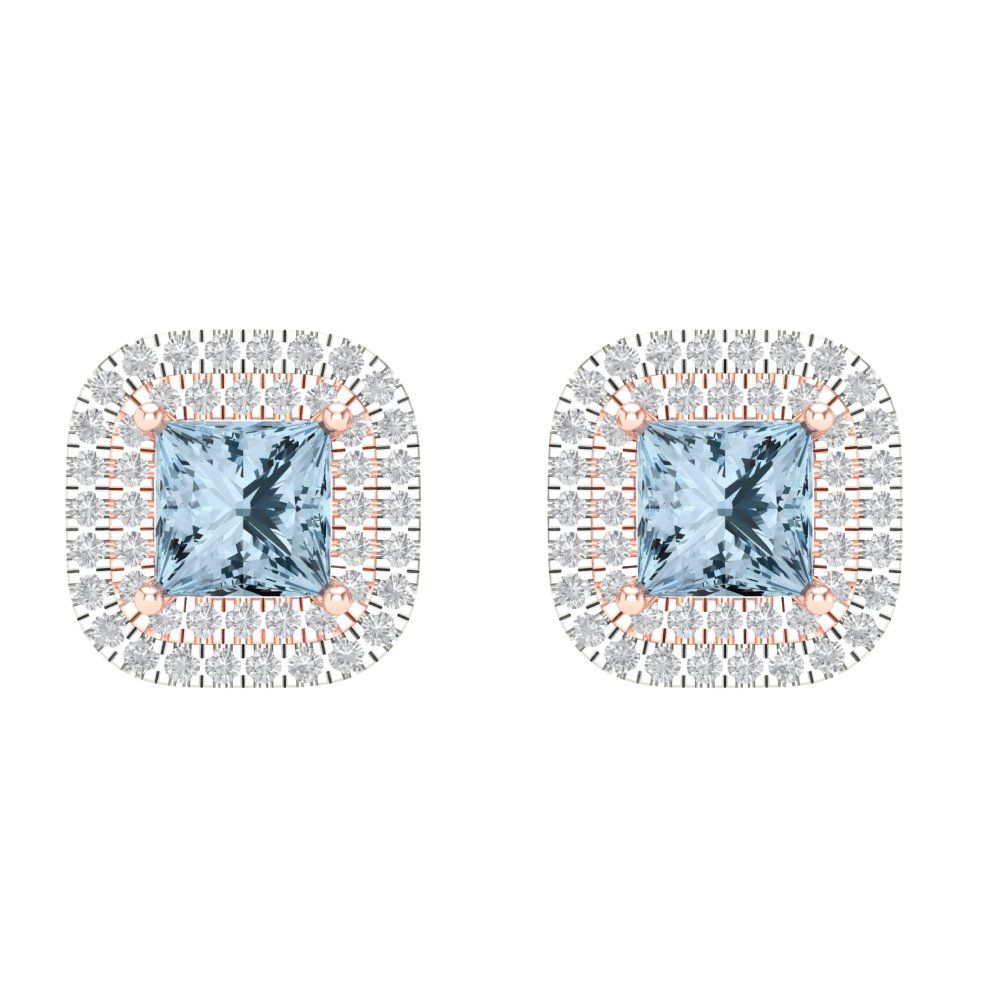 1.73cttw Aquamarine Gold-Plated 925 Silver Screw Back Stud Earrings