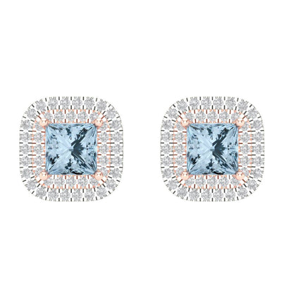 1.73cttw Aquamarine Gold-Plated 925 Silver Screw Back Stud Earrings