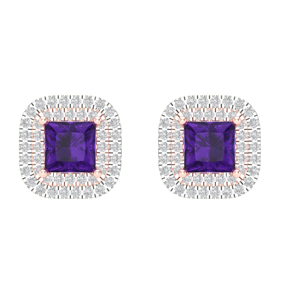 1.73cttw Amethyst Gold-Plated 925 Silver Screw Back Stud Earrings