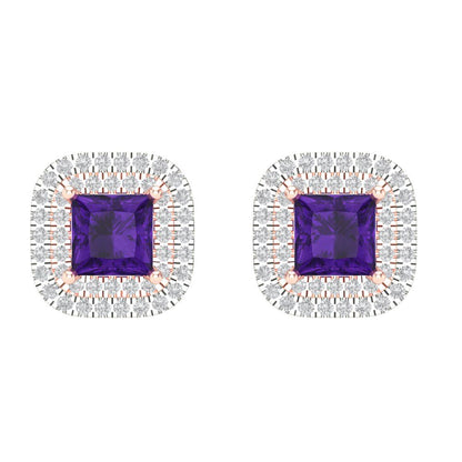 1.73cttw Amethyst Gold-Plated 925 Silver Screw Back Stud Earrings