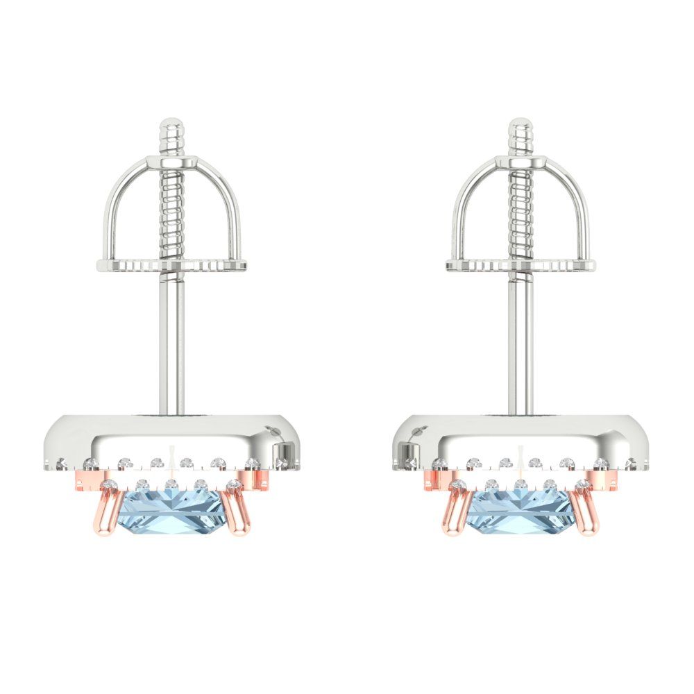 1.73cttw Aquamarine Gold-Plated 925 Silver Screw Back Stud Earrings