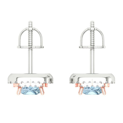 1.73cttw Aquamarine Gold-Plated 925 Silver Screw Back Stud Earrings