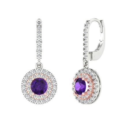 1.63cttw Amethyst Gold-Plated 925 Silver Lever Back Drop Dangle Earrings