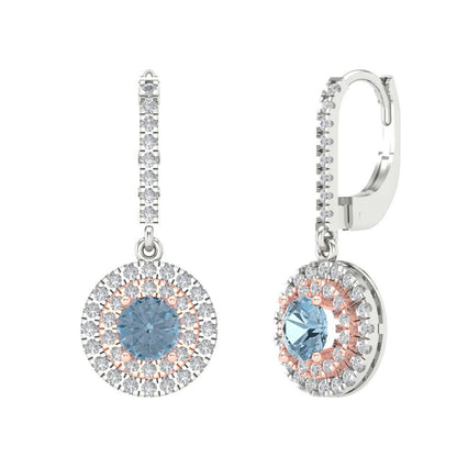 1.63cttw Aquamarine Gold-Plated 925 Silver Lever Back Drop Dangle Earrings