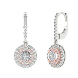 2.04 ct Brilliant Round Cut Halo Drop Dangle Natural Diamond Stone Clarity SI1-2 Color I-J White/Rose Gold Earrings Lever Back