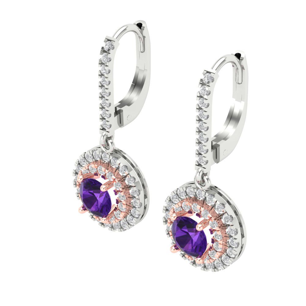 1.63cttw Amethyst Gold-Plated 925 Silver Lever Back Drop Dangle Earrings