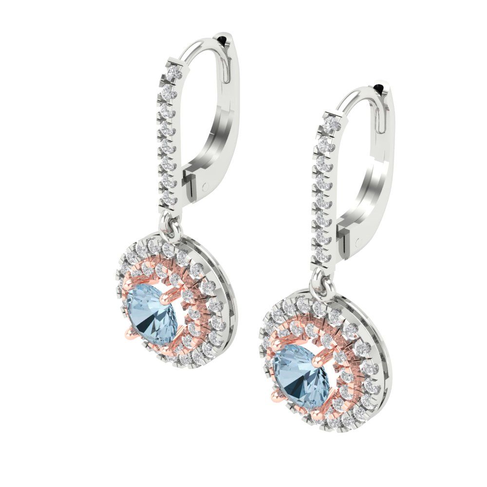 1.63cttw Aquamarine Gold-Plated 925 Silver Lever Back Drop Dangle Earrings