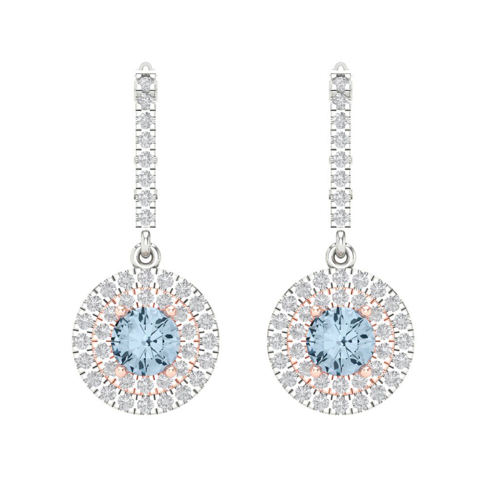 1.63cttw Aquamarine Gold-Plated 925 Silver Lever Back Drop Dangle Earrings