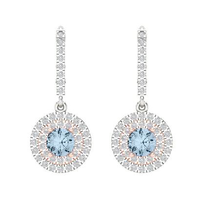1.63cttw Aquamarine Gold-Plated 925 Silver Lever Back Drop Dangle Earrings