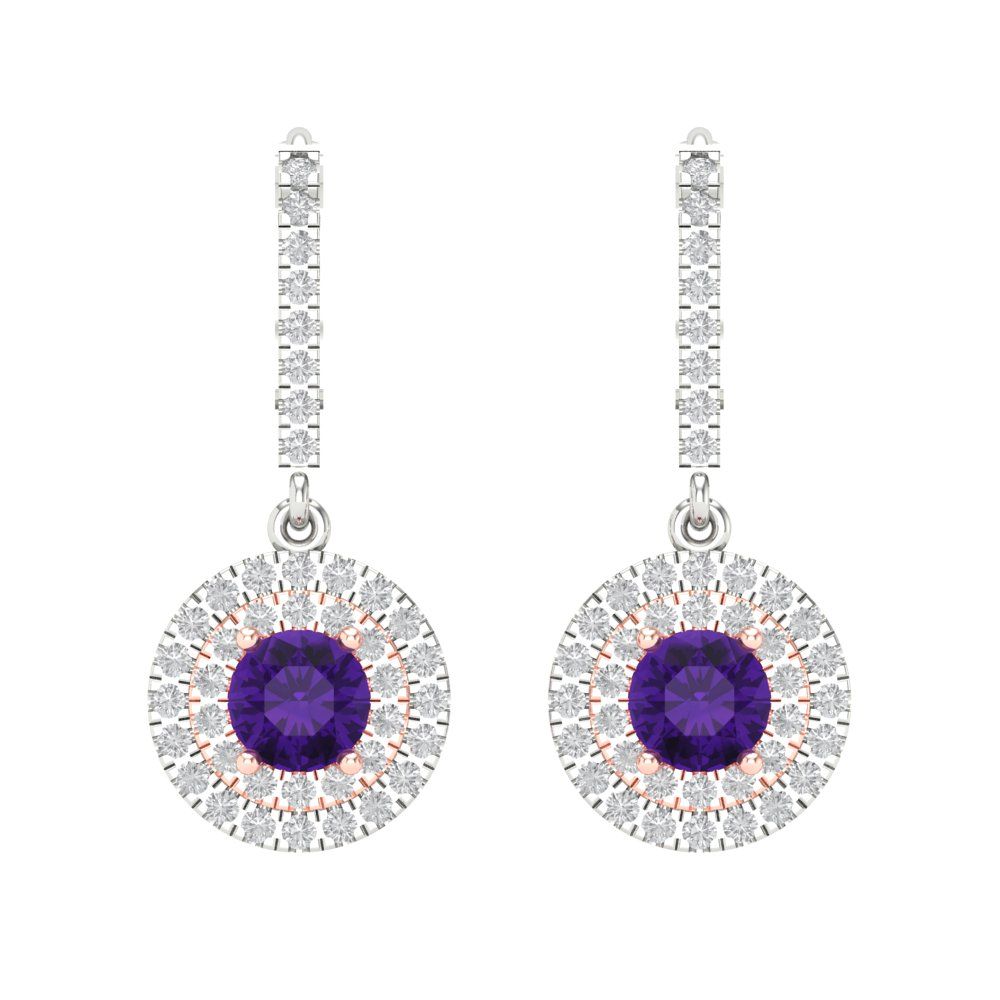 1.63cttw Amethyst Gold-Plated 925 Silver Lever Back Drop Dangle Earrings