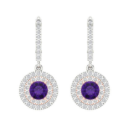 1.63cttw Amethyst Gold-Plated 925 Silver Lever Back Drop Dangle Earrings