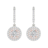 2.04 ct Brilliant Round Cut Halo Drop Dangle Natural Diamond Stone Clarity SI1-2 Color I-J White/Rose Gold Earrings Lever Back