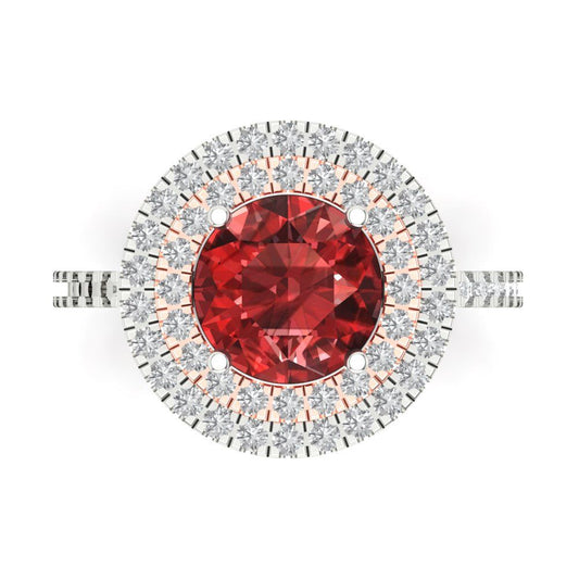 2.6 cttw Natural Garnet Hidden Halo Engagement Ring - Solid White/Rose Gold (VVS1, Round Cut,8.0mm)