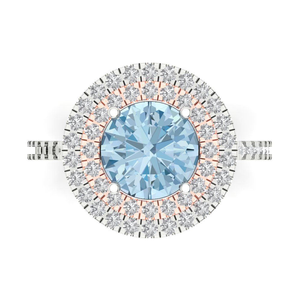 2.6 cttw Zirconia Simulated Blue Diamond Hidden Halo Engagement Ring - Solid Gold (VVS1, Round Cut,8.0mm)