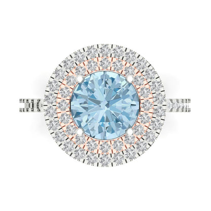 2.6 cttw Zirconia Simulated Blue Diamond Hidden Halo Engagement Ring - Solid Gold (VVS1, Round Cut,8.0mm)