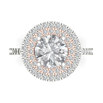 2.6 cttw Moissanite Hidden Halo Engagement Ring - Solid White/Rose Gold (VVS1, Round Cut,8.0mm)
