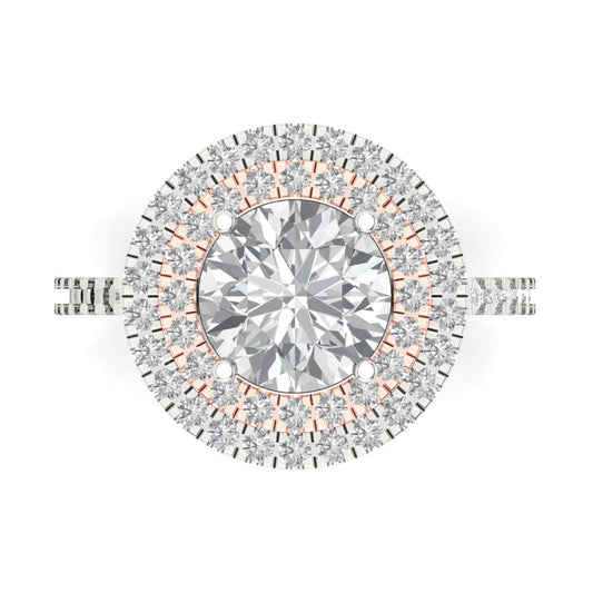 2.6 cttw Moissanite Hidden Halo Engagement Ring - Solid White/Rose Gold (VVS1, Round Cut,8.0mm)