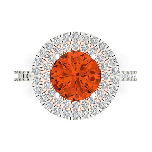 2.6 cttw Zirconia Simulated Red Diamond Hidden Halo Engagement Ring - Solid White/Rose Gold (VVS1, Round Cut,8.0mm)