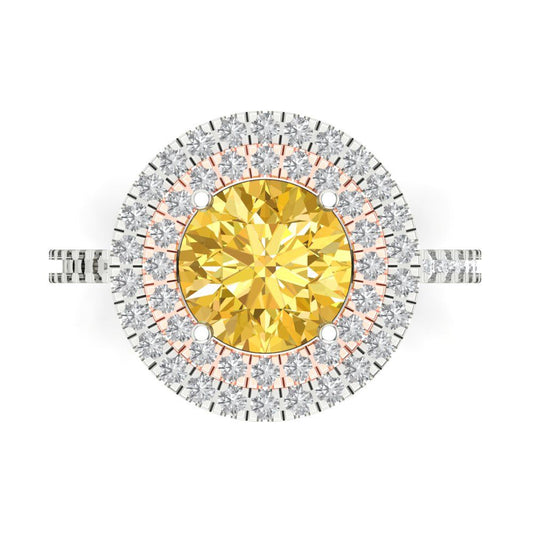 2.6 cttw Natural Citrine Hidden Halo Engagement Ring - Solid White/Rose Gold (VVS1, Round Cut,8.0mm)