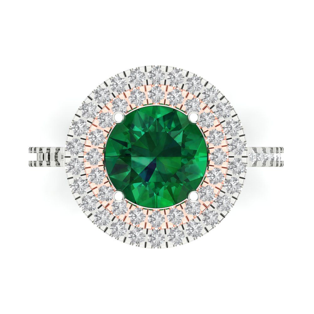 2.6 cttw Simulated Emerald Hidden Halo Engagement Ring - Solid White/Rose Gold (VVS1, Round Cut,8.0mm)