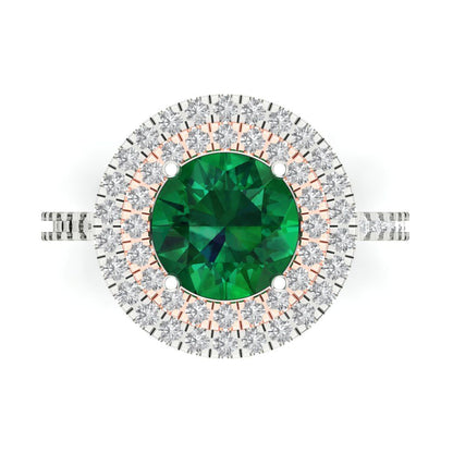 2.6 cttw Simulated Emerald Hidden Halo Engagement Ring - Solid White/Rose Gold (VVS1, Round Cut,8.0mm)