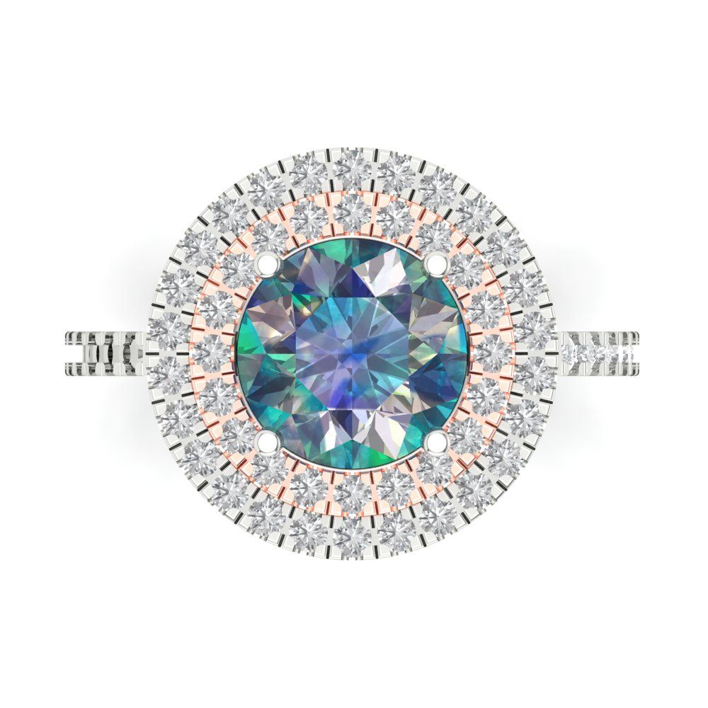 2.6 cttw Blue Moissanite Hidden Halo Engagement Ring - Solid White/Rose Gold (VVS1, Round Cut,8.0mm)
