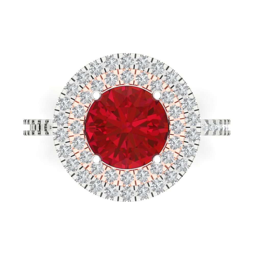 2.6 cttw Simulated Ruby Hidden Halo Engagement Ring - Solid Gold (Round Cut,8.0mm)