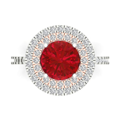 2.6 cttw Simulated Ruby Hidden Halo Engagement Ring - Solid Gold (Round Cut,8.0mm)