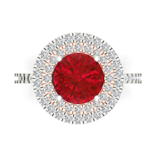 2.6 cttw Simulated Ruby Hidden Halo Engagement Ring - Solid White/Rose Gold (VVS1, Round Cut,8.0mm)