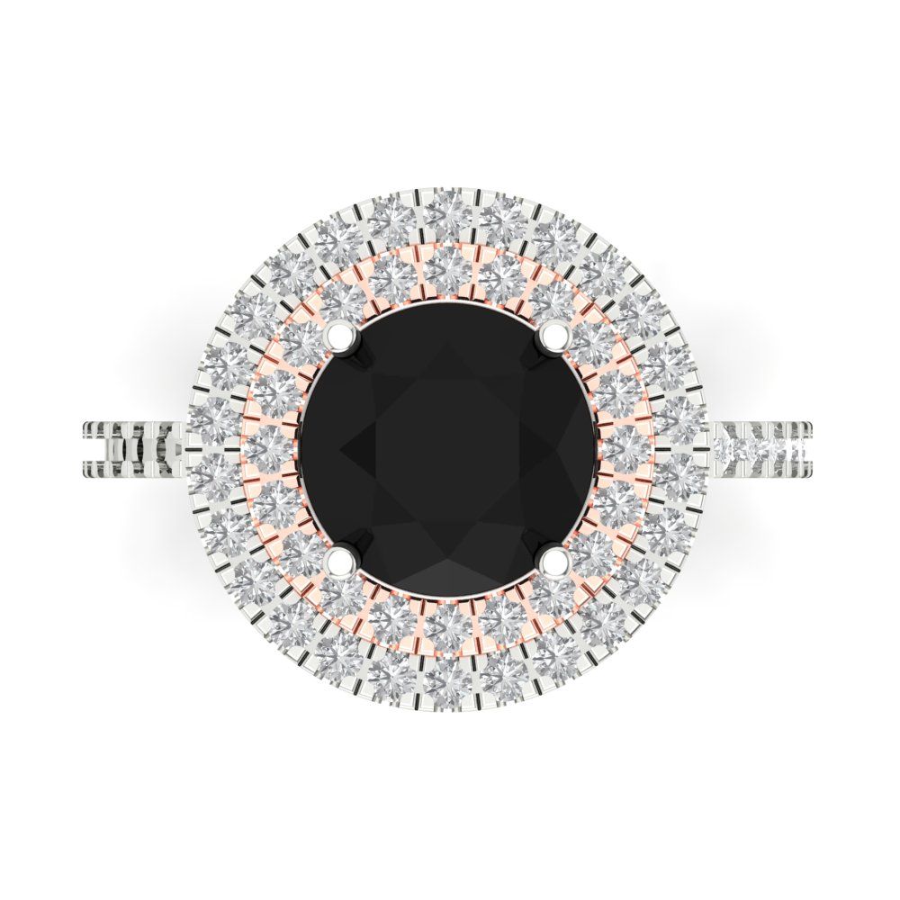 2.6 cttw Natural Onyx Hidden Halo Engagement Ring - Solid White/Rose Gold (VVS1, Round Cut,8.0mm)