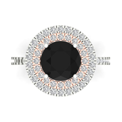 2.6 cttw Natural Onyx Hidden Halo Engagement Ring - Solid White/Rose Gold (VVS1, Round Cut,8.0mm)