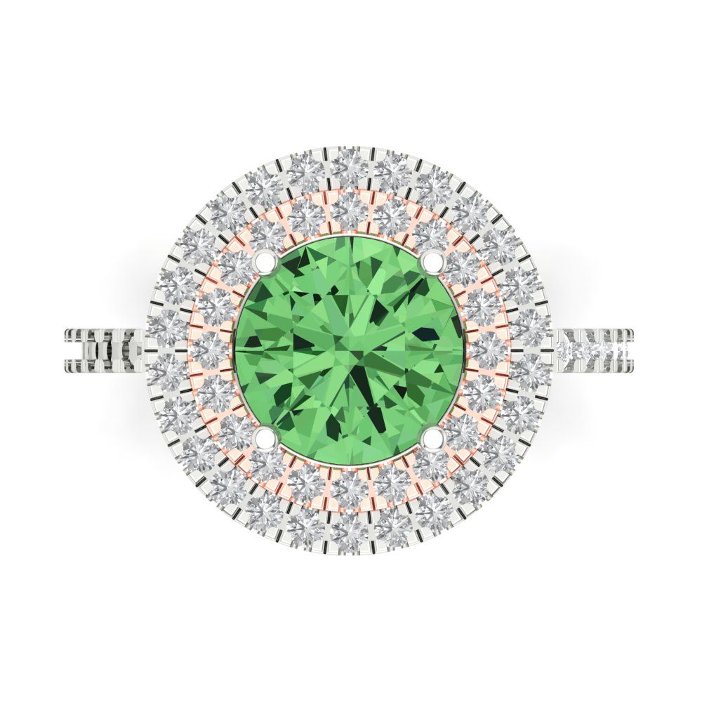 2.6 cttw Zirconia Simulated Green Diamond Hidden Halo Engagement Ring - Solid White/Rose Gold (VVS1, Round Cut,8.0mm)