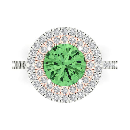 2.6 cttw Zirconia Simulated Green Diamond Hidden Halo Engagement Ring - Solid White/Rose Gold (VVS1, Round Cut,8.0mm)