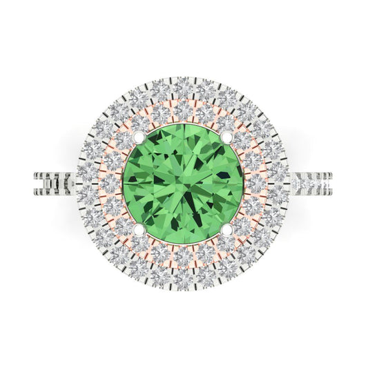 2.6 cttw Zirconia Simulated Green Diamond Hidden Halo Engagement Ring - Solid White/Rose Gold (VVS1, Round Cut,8.0mm)