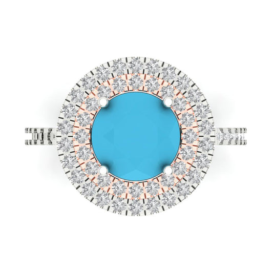 2.6 cttw Simulated Turquoise Hidden Halo Engagement Ring - Solid White/Rose Gold (VVS1, Round Cut,8.0mm)