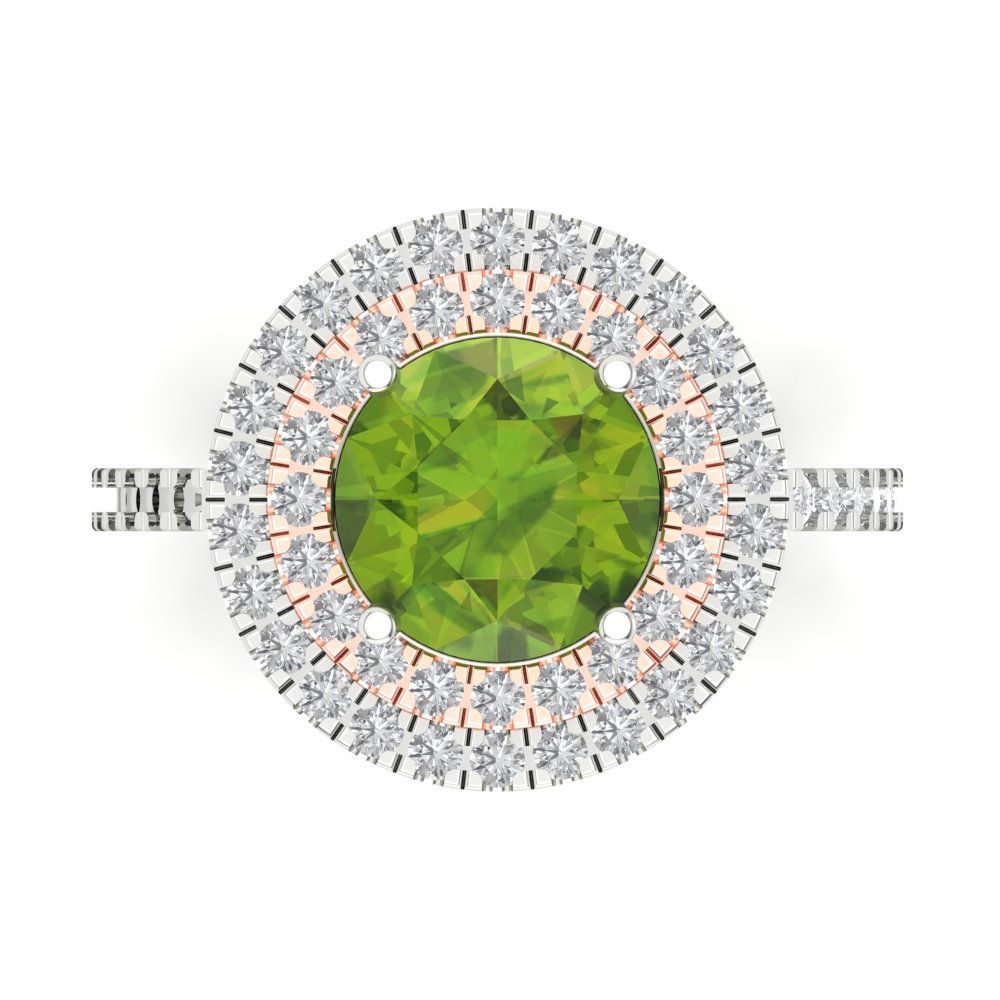 2.6 cttw Natural Peridot Hidden Halo Engagement Ring - Solid White/Rose Gold (VVS1, Round Cut,8.0mm)