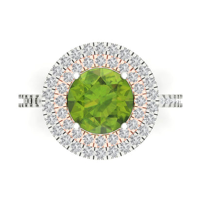 2.6 cttw Natural Peridot Hidden Halo Engagement Ring - Solid White/Rose Gold (VVS1, Round Cut,8.0mm)
