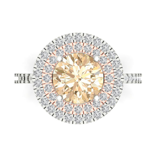 2.6 cttw Natural Morganite Hidden Halo Engagement Ring - Solid White/Rose Gold (VVS1, Round Cut,8.0mm)