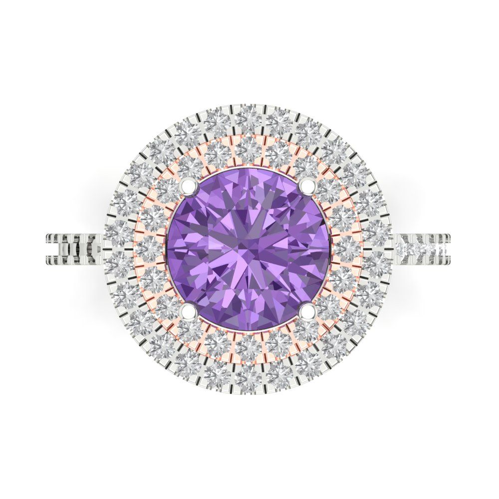 2.6 cttw Simulated Alexandrite Hidden Halo Engagement Ring - Solid White/Rose Gold (VVS1, Round Cut,8.0mm)