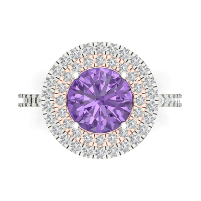 2.6 cttw Simulated Alexandrite Hidden Halo Engagement Ring - Solid White/Rose Gold (VVS1, Round Cut,8.0mm)