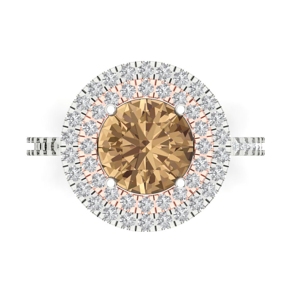 2.6 cttw Zirconia Simulated Champagne Diamond Hidden Halo Engagement Ring - Solid White/Rose Gold (VVS1, Round Cut,8.0mm)
