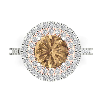 2.6 cttw Zirconia Simulated Champagne Diamond Hidden Halo Engagement Ring - Solid White/Rose Gold (VVS1, Round Cut,8.0mm)