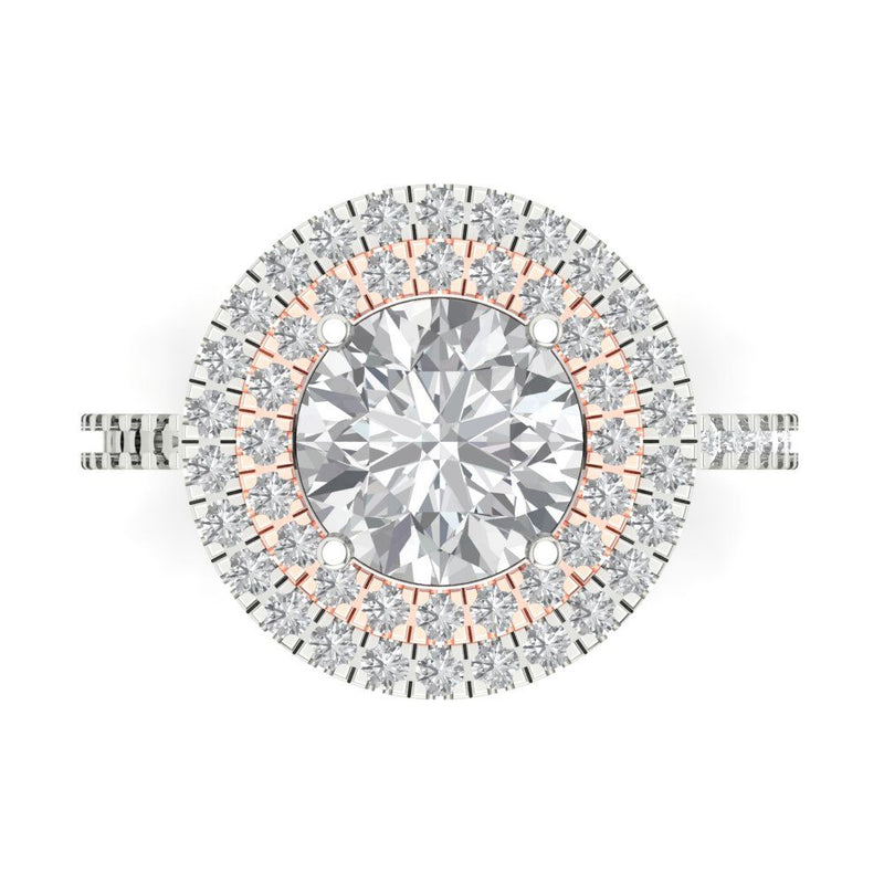 2.47 ct Brilliant Round Cut Natural Diamond Stone Clarity SI1-2 Color G-H White/Rose Gold Halo Solitaire with Accents Ring