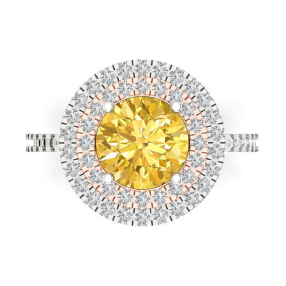 2.6 cttw Zirconia Simulated Yellow Diamond Hidden Halo Engagement Ring - Solid White/Rose Gold (VVS1, Round Cut,8.0mm)