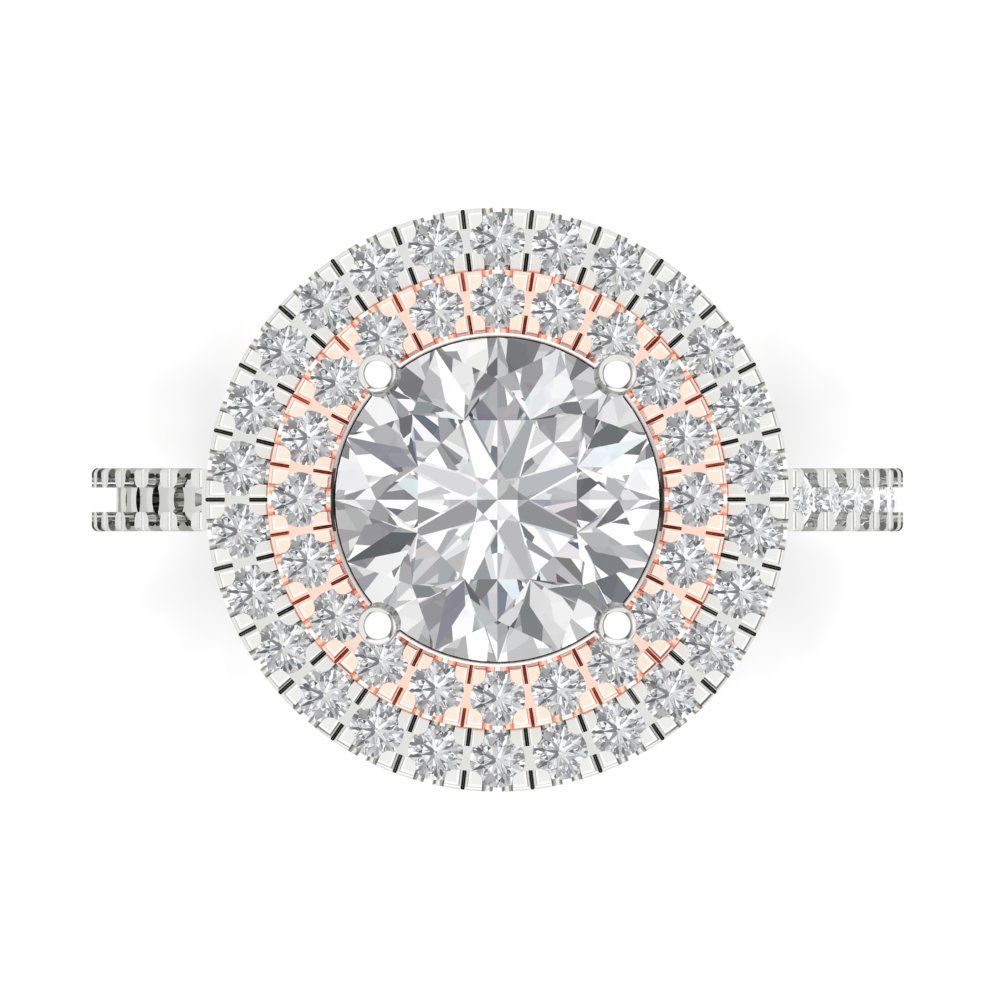 2.6 cttw White Sapphire Hidden Halo Engagement Ring - Solid White/Rose Gold (VVS1, Round Cut,8.0mm)