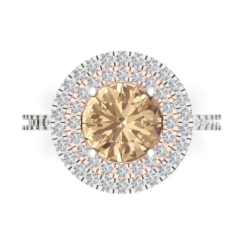 2.6 cttw Yellow Moissanite Hidden Halo Engagement Ring - Solid White/Rose Gold (VVS1, Round Cut,8.0mm)